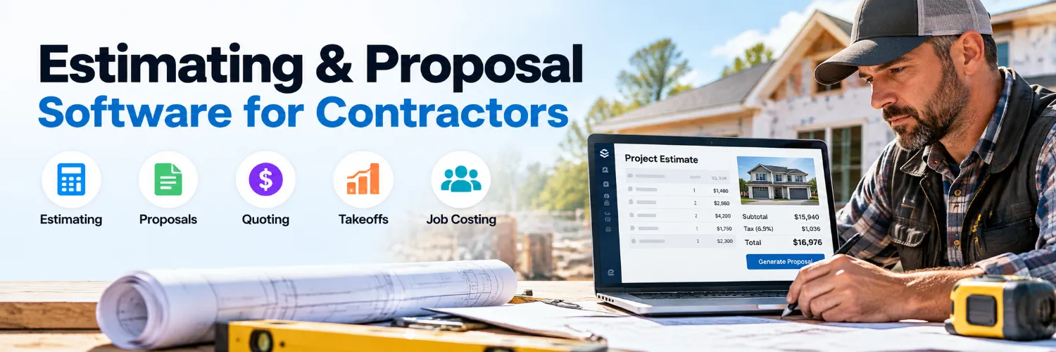 Construction estimating software for contractors showing project estimates, proposals, takeoffs and job pricing