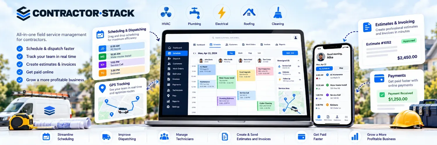 Field service management software for contractors with scheduling, dispatching, invoicing and mobile field tools