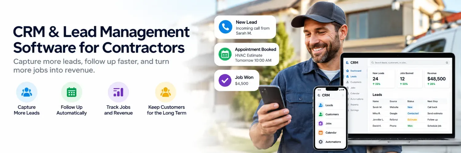 Contractor CRM software showing lead tracking, sales pipeline and automated follow-up for home service businesses