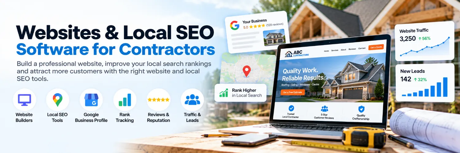 Local SEO tools and website software for contractors showing local rankings, website traffic and lead tracking